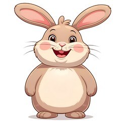 A cartoon rabbit with long ears and happy smile, soft pastel colors, chubby body, transparent PNG background, perfect for kids print or game asset