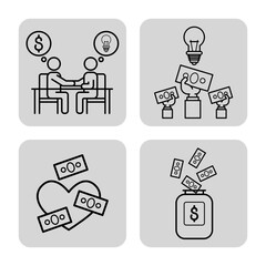 Two individuals engaged in discussion focused on money and innovative ideas. Finance, love for money, and investment in creativity