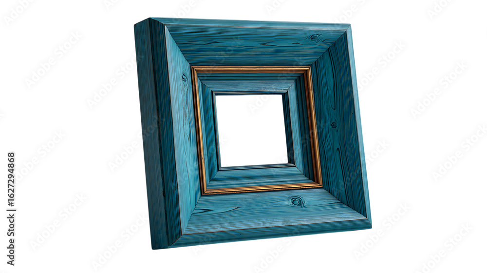 Poster ornate teal picture frame with inner frames isolated on transparent background