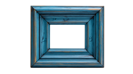 Ornate blue wood picture frame isolated on transparent background