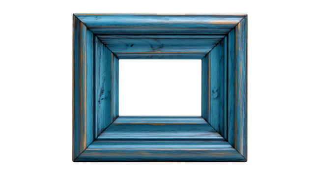 Ornate blue wood picture frame isolated on transparent background - Powered by Adobe