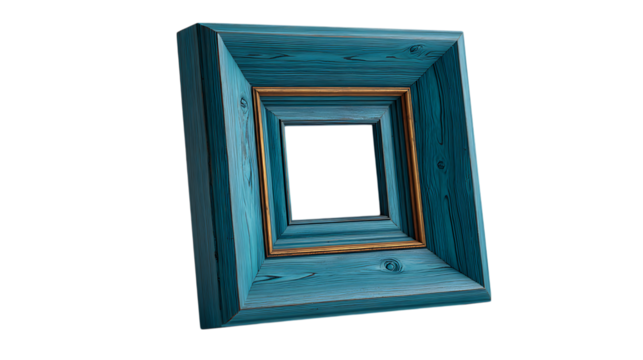 Ornate teal picture frame with inner frames isolated on transparent background