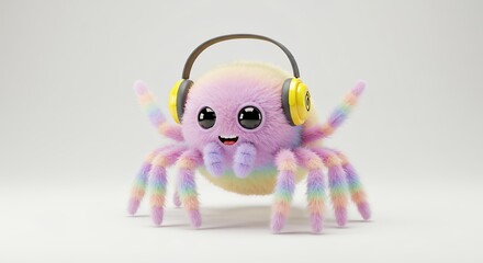 Cartoon spider with headphones colorful illustration for childrens media or entertainment content