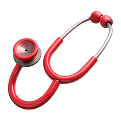 A bright red medical stethoscope with a reflective surface isolated on transparent background