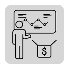 Person presenting financial data and trends on board with line graph. Conference room during business hours, focusing on economic analysis