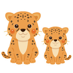 お座りしたチーターの親子イラスト