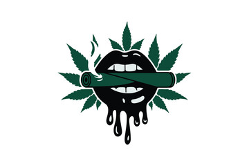 cannabis-themed lips and smoke  silhouette  vector