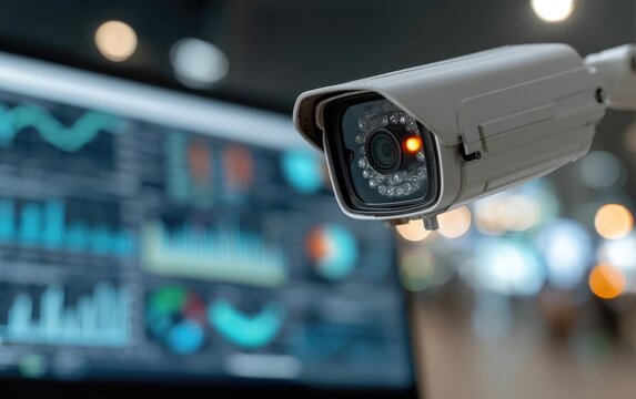 Security camera focused on a monitor displaying data