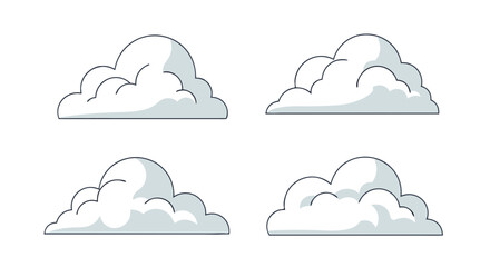 Stylized Cloud Illustrations on White Backdrop for Creative Projects and Design Elements