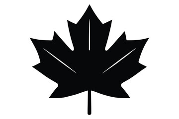 Bold Black Maple Leaf Illustration on White Background, Canadian Symbol Element