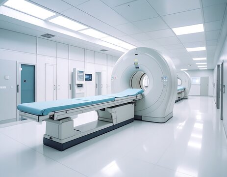 Advanced medical imaging suite showcasing cutting edge CT scan technology in a modern hospital - Powered by Adobe