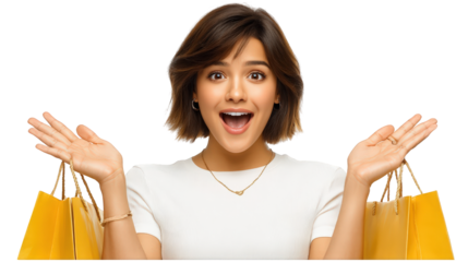 Excited Woman Holding Shopping Bags Isolated on White Background