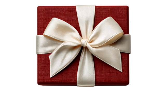 Red gift box with white ribbon bow isolated on transparent background - Powered by Adobe