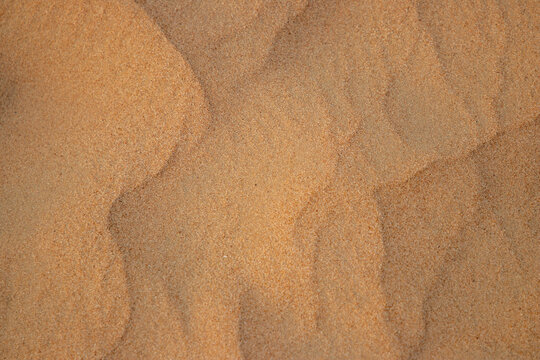 A close-up shot of sand dunes in a Dubai desert creates a pattern-like effect. The evening light changes the colors, making the photograph unique and visually striking.