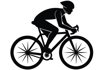 Obraz premium Cyclist in Helmet on Road Bike Silhouette Cycling Sport Black and White