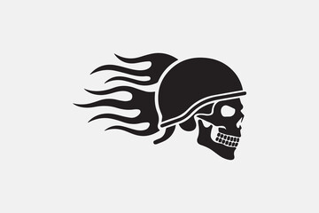  flaming skull with helmet silhouette  vector
