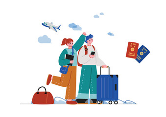 旅行　留学に旅立つ男女 © Sami