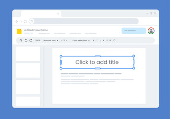 UI UX design illustration of a presentation editor application in a web browser office slides representing digital workspace and productivity user interface