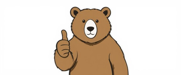 Obraz premium Minimalist Brown Bear Thumbs Up Line Art A simple and elegant line drawing of a brown bear giving a thumbs up on a white