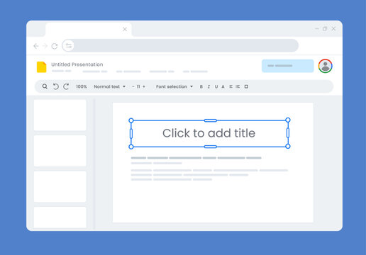 UI UX design illustration of a presentation editor application in a web browser office slides representing digital workspace and productivity user interface