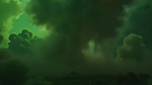 The alien atmosphere reacts to heat and starts to explode toxic gas swirl in bursts, covering a misty green background.