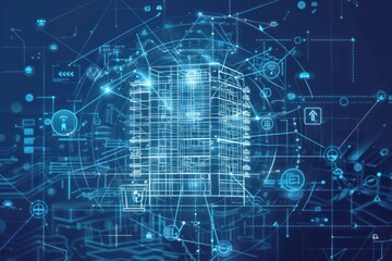 Obraz premium smart building with AI, Engineering development High technology, electricity with AI controls, data digital network