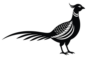 Obraz premium Elegant Black Pheasant Silhouette Bird with Stylized Feathers and Crest Decoration