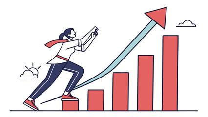 Business growth chart with woman climbing bar graph to success and financial achievement concept vector