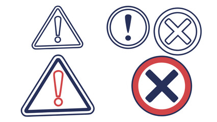 Attention and warning signs vector illustration with exclamation and cross symbols safety and hazard icons
