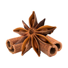 star anise and cinnamon sticks on transparent background.