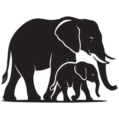 Obraz premium Elephant and Calf Silhouette Family Bond Vector for World Elephant Day