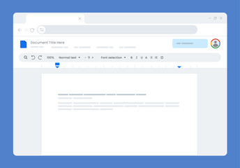 Online document editing application text processors in modern web browser window user interface related to productivity cloud computing and digital work