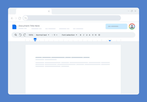 Online document editing application text processors in modern web browser window user interface related to productivity cloud computing and digital work