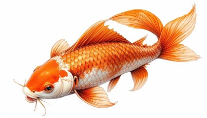 Fototapeta premium Elegant Orange and White Koi, Detailed Scales, Japanese Art Style, Isolated for Design
