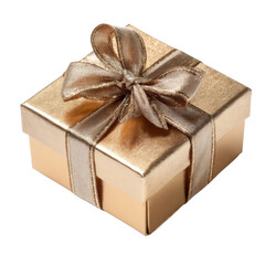 small golden gift box with shiny ribbon and bow, perfect for celebrations and special occasions. This elegant packaging adds touch of luxury to any present