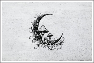 Mystic Moon Garden, Enchanted Crescent Grove, Lunar Mushroom Magic, Moonlit Forest Whimsy © Nahid