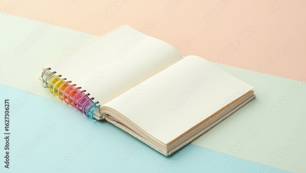 Poster an open spiral-bound notebook with blank pages.