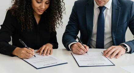 Businesspeople signing documents partnership agreement contract deal.