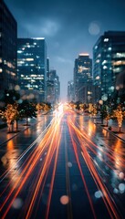 City street at night with blurred motion