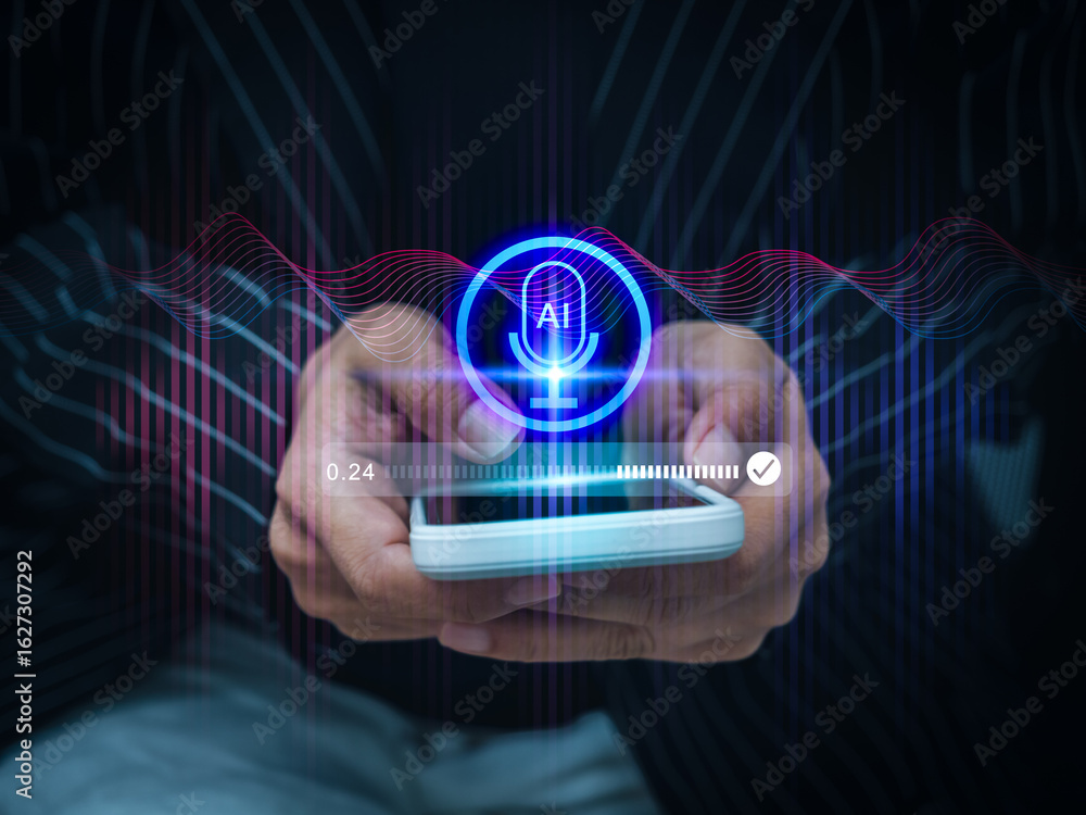 Aufkleber ai voice search and generator tools application technology concept. ai microphone icon with speech r