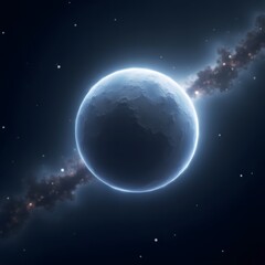 Fototapeta premium Mysterious Planet in Deep Space Surrounded by Stars and Nebulae Cosmic Journey to New Worlds and Exploration