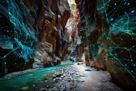 Canyon passage, glowing network
