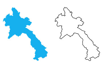 Laos Country Map. Blue silhouette and outline isolated on white background	