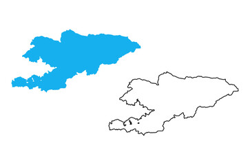kyrgyzstan Country Map. Blue silhouette and outline isolated on white background	