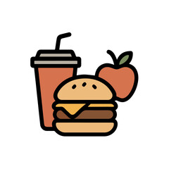 Cartoon Meal Burger Soda and Apple with Bold Outlines and Bright Colors.