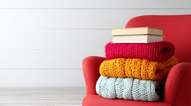 national book lovers day, Inviting Cozy Reading Nook with Books and Blanket for Book Lovers, Copy Space Available - Powered by Adobe