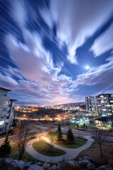Cityscape night sky panorama