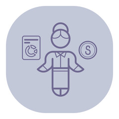 Simplified icon of person balancing financial elements. One side showing financial report, while other displaying currency symbol