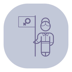 Simplistic line icon representing woman holding flag with gender symbol. Gender equality and womens rights concept