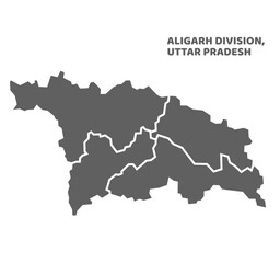 Fototapeta premium Aligarh Division Highlighted in Uttar Pradesh State Map of India